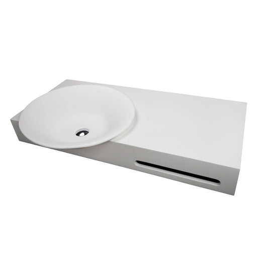 Sousa Resin Wall-Hung Sink and Vanity Top with Towel Bar in White Gloss