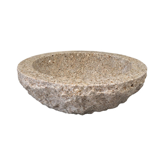 Crestone 17" Round Beige Granite Vessel Sink with Chiseled Exterior