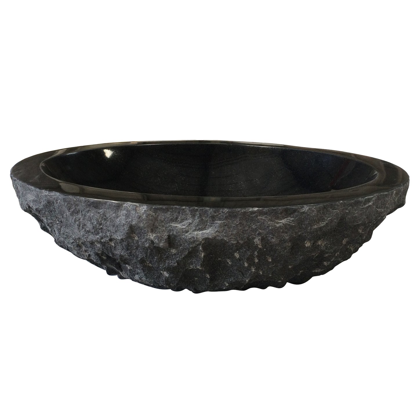 Hubbard Black Granite 18" x 14" Oval Vessel Sink with Chiseled Exterior