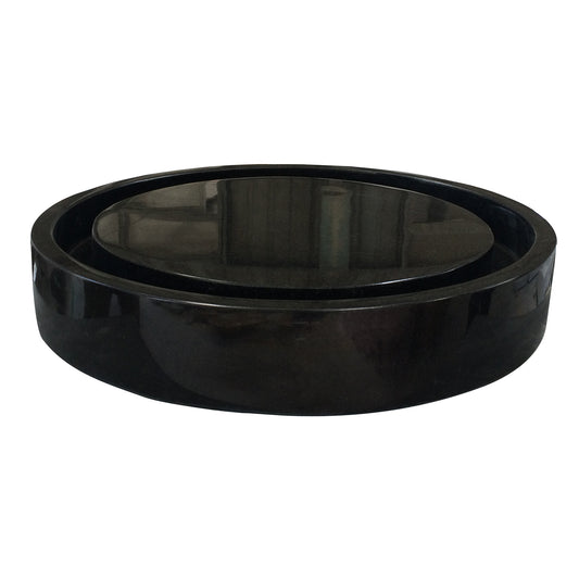 Lemoore  Black Granite Vessel Sink with Hidden Drain 18" Round Polished Finish