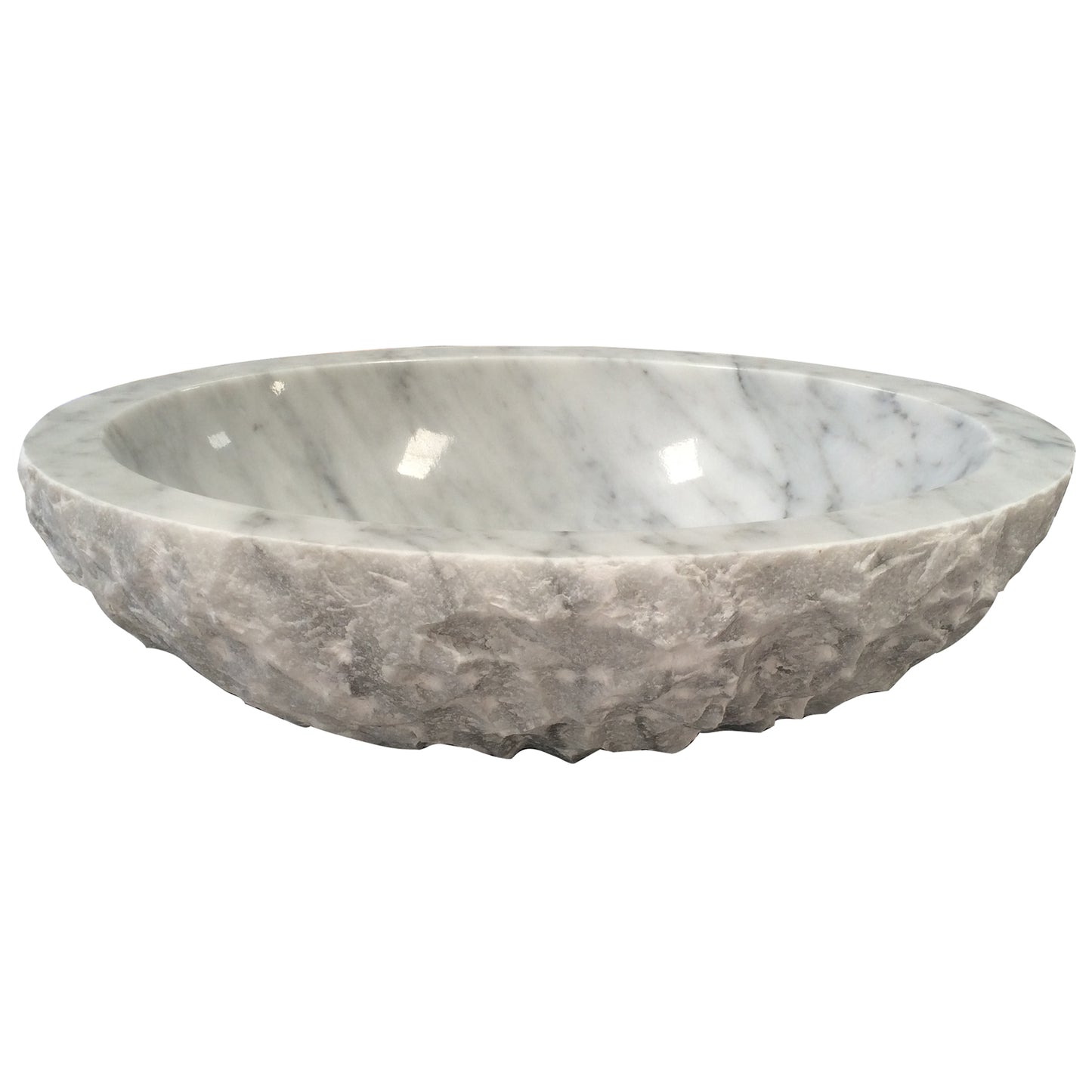 Bonette Vessel Carrara Marble Oval Vessel Sink with Chiseled Finish