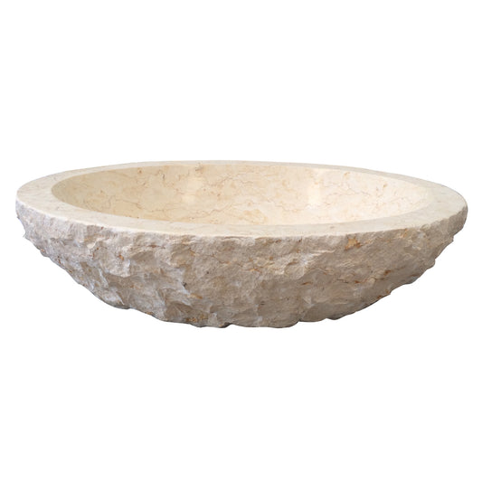 Bonette Egyptian Cream Marble Oval Vessel Sink with Chiseled Finish