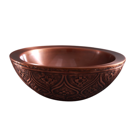 Addie 14" Round Double Wall Embossed Copper Vessel Sink