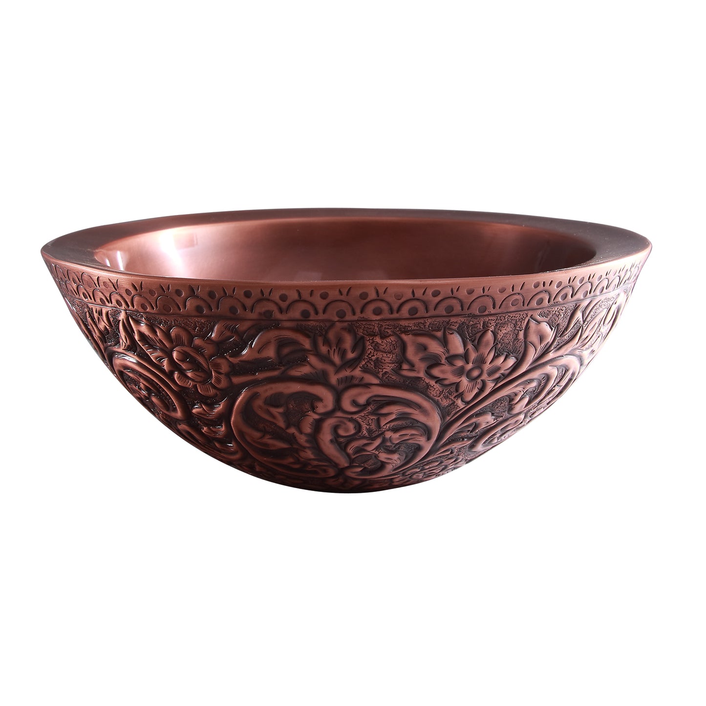 Akola 14" Round Double Wall Embossed Copper Vessel Sink