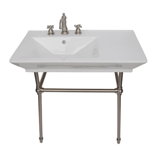 Opulence Rectangle Console Sink 1-Hole 31-1/2" White with Burshed Nickel Legs
