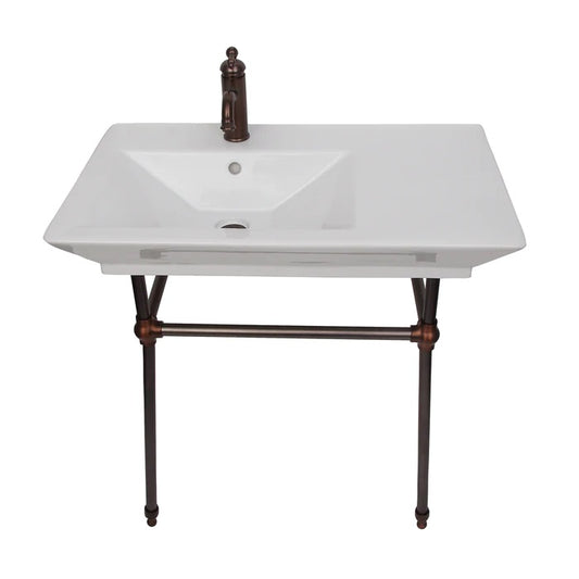 Opulence Rectangle Console Sink 1-Hole 31-1/2" White White with Oil Rubbed Bronze Legs