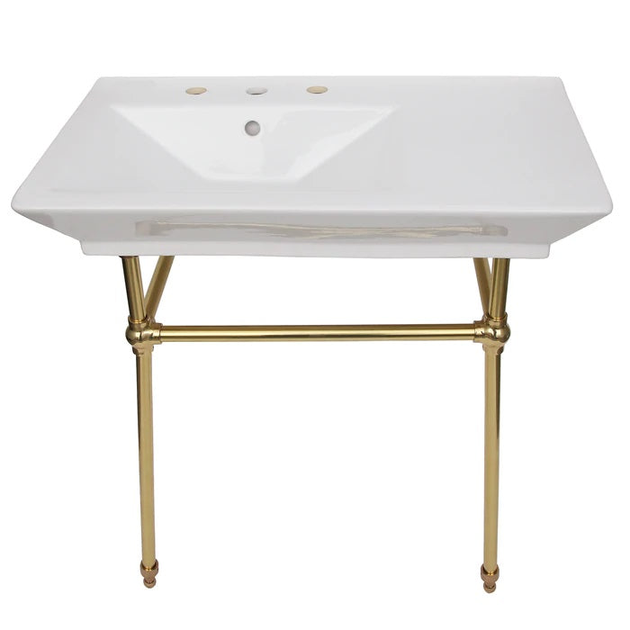 Opulence Rectangle Console Sink 1-Hole 31-1/2" White with Polished Brass Legs