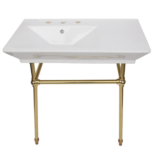 Opulence Rectangle Console Sink Centerset 31-1/2" White with Polished Brass Legs