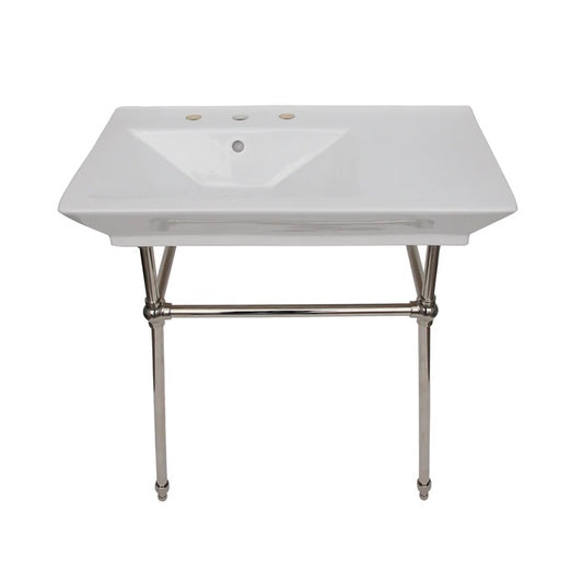 Opulence Rectangle Console Sink Centerset 31-1/2" White White with Polished Nickel Legs