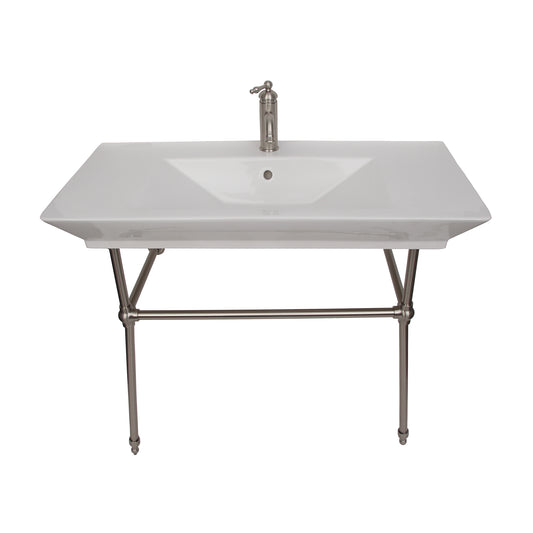 Opulence Rectangle Console Sink 1-Hole 39-1/2" White with Burshed Nickel Legs