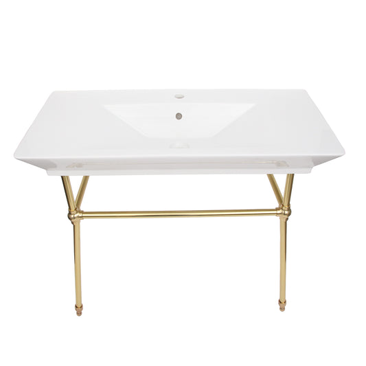 Opulence Rectangle Console Sink 1-Hole 39-1/2" White with Polished Brass Legs