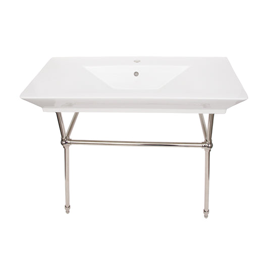 Opulence Rectangle Console Sink 1-Hole 39-1/2" White White with Polished Nickel Legs