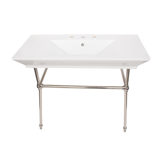 Opulence Rectangle Console Sink Widespread 39-1/2" White White with Polished Nickel Legs
