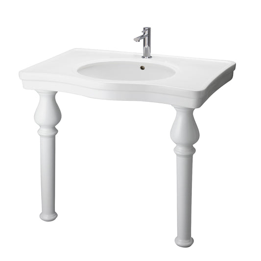 Milano 42" Console Sink 1 Faucet Hole White with Fire Clay Legs