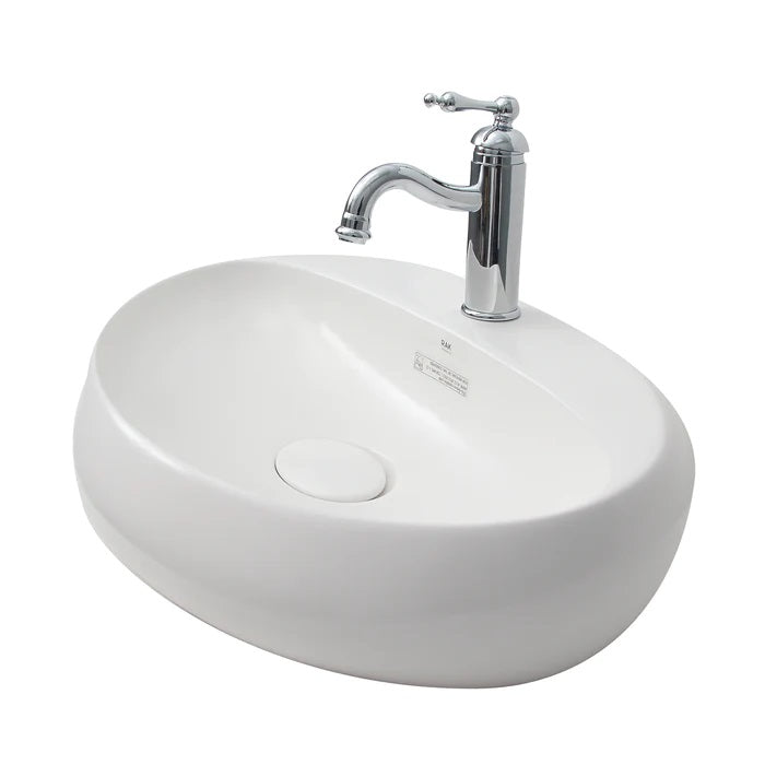 Cloud 25-5/8" Wall Hung Oval Sink in Matte White with 1 Faucet Hole & Drain Cover