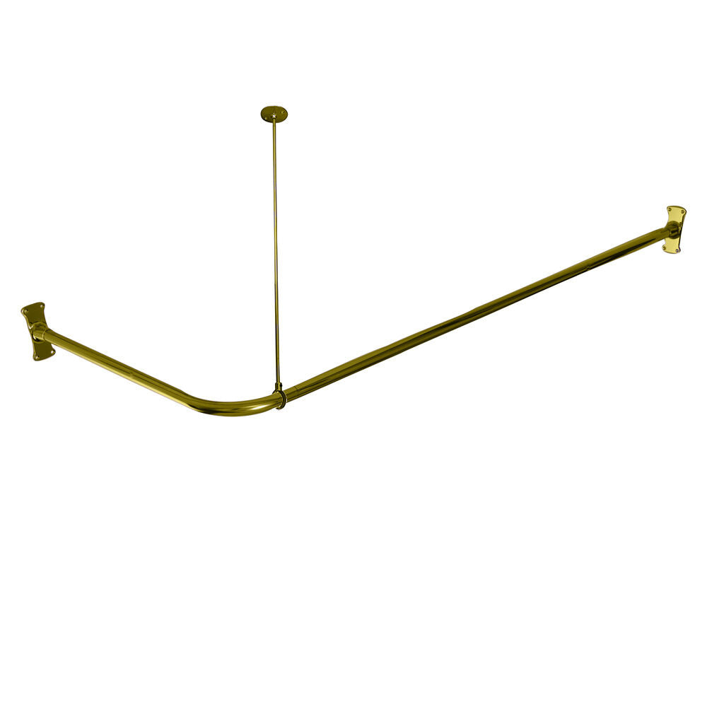 Corner L-Shape Tub Shower Rod 60" x 48" in Polished Brass w/ 36" Ceiling Support