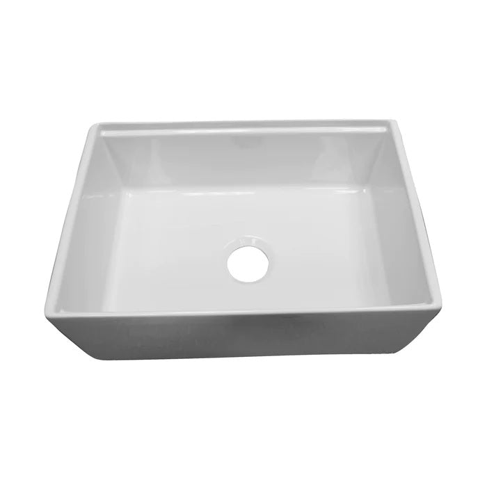 Crofton 24" Single Bowl Apron Sink with Ledge Plain Front in White