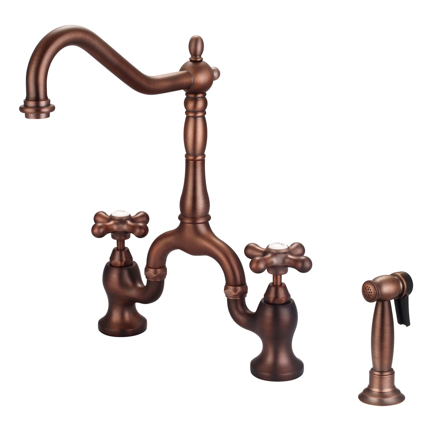 Carlton Kitchen Bridge Faucet, Sidesprayer & Metal Cross Handles, Oil Rubbed Bronze