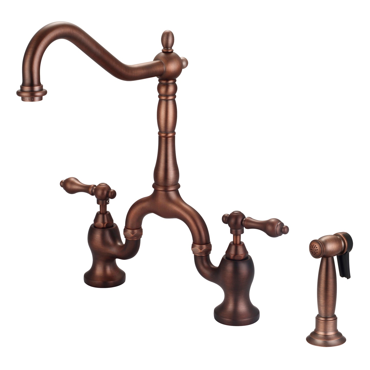 Carlton Kitchen Bridge Faucet, Sidesprayer & Metal Lever Handles, Oil Rubbed Bronze