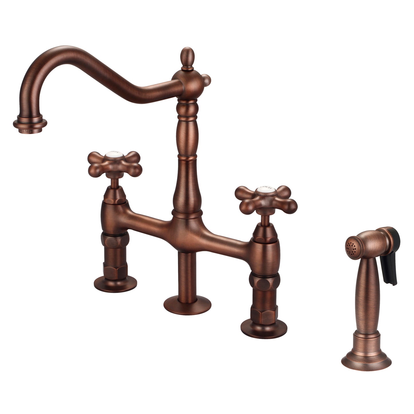 Emral Kitchen Bridge Faucet, Sidesprayer & Metal Cross Handles, Oil Rubbed Bronze