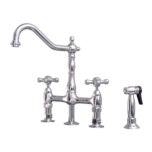 Emral Kitchen Bridge Faucet with Sidesprayer & Cross Handle Chrome