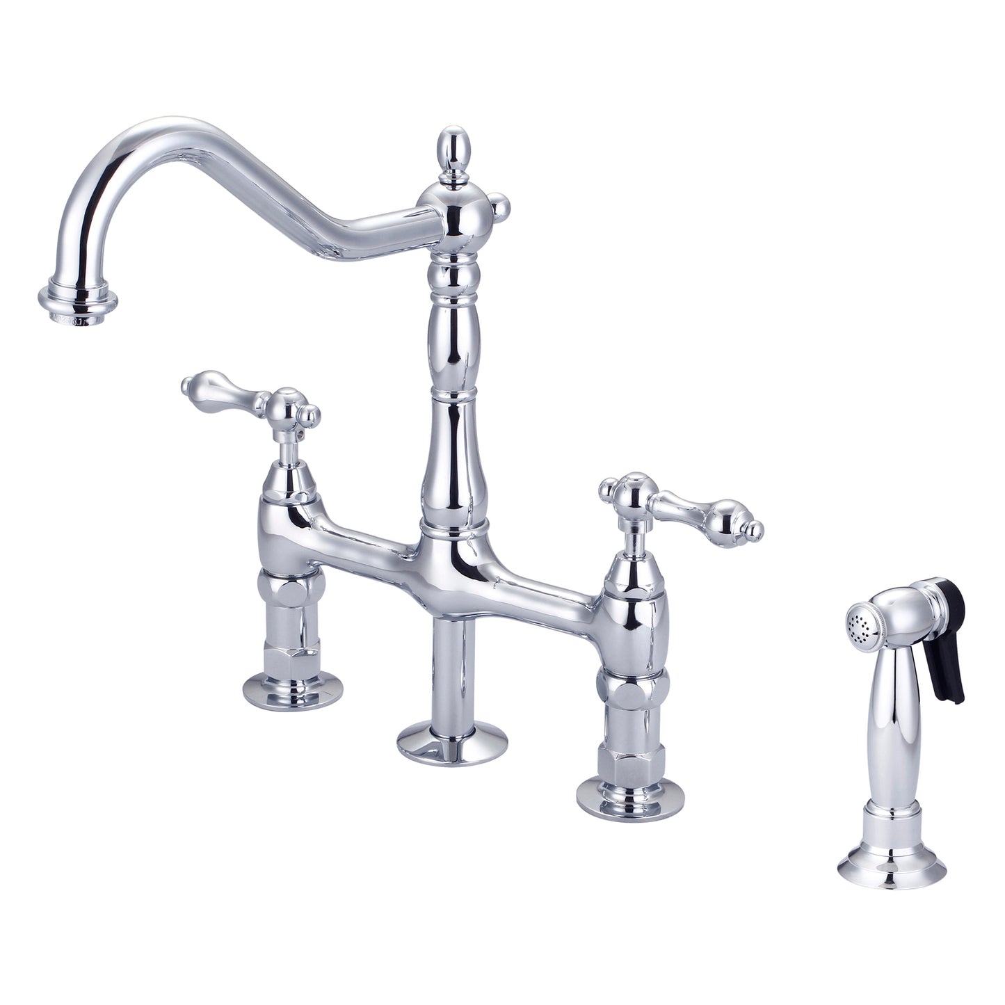 Emral Kitchen Bridge Faucet, Sidesprayer & Metal Lever Handles, Chrome