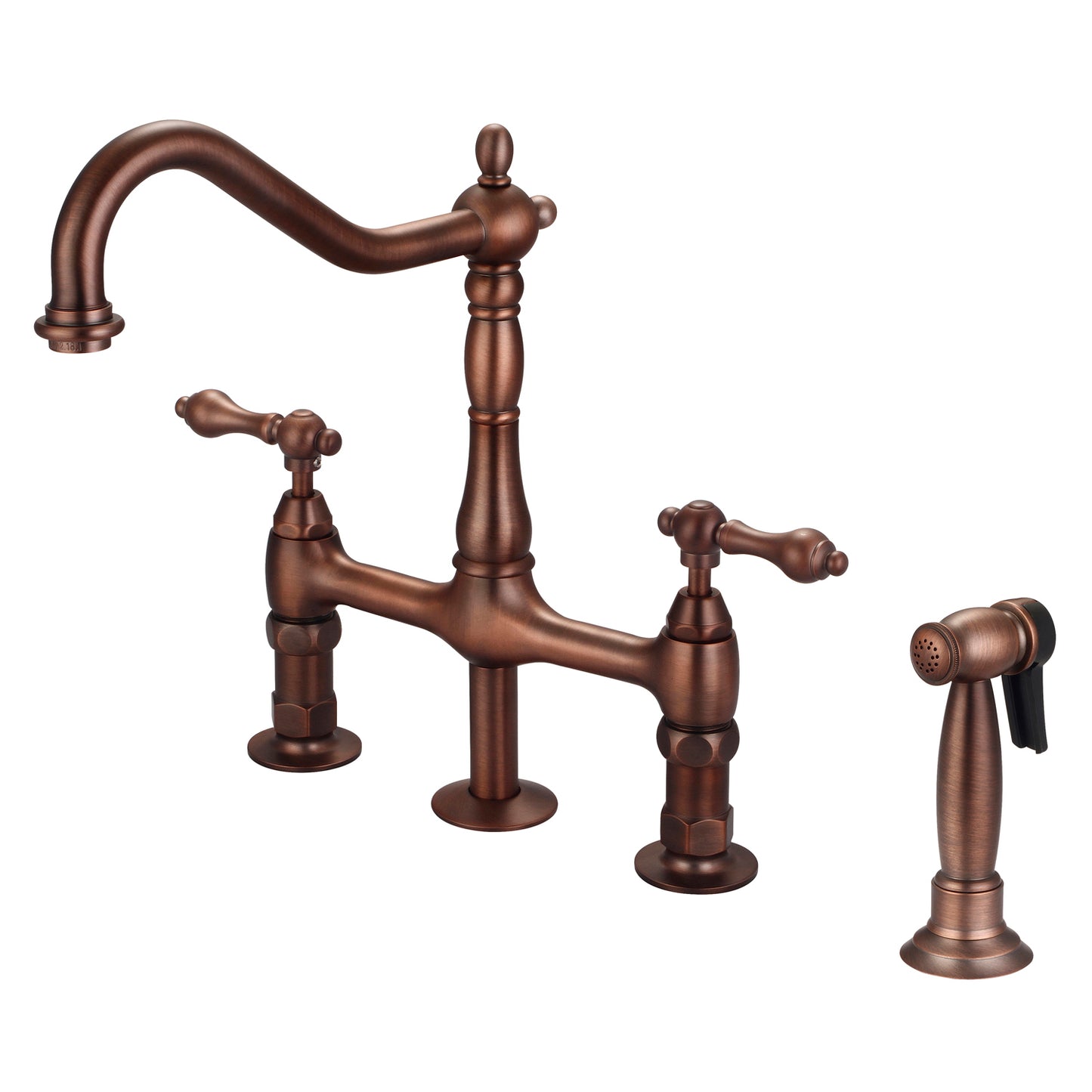 Emral Kitchen Bridge Faucet, Sidesprayer & Metal Lever Handles, Oil Rubbed Bronze