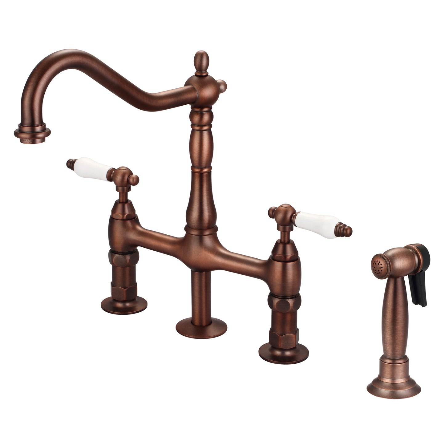 Emral Kitchen Bridge Faucet, Sidesprayer & Porcelain Lever Handles, Oil Rubbed Bronze