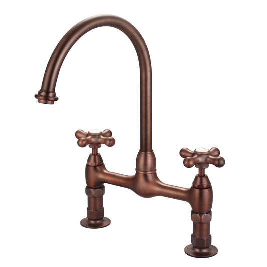 Harding Kitchen Bridge Faucet, Metal Cross Handles, Oil Rubbed Bronze
