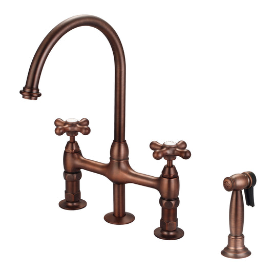 Harding Kitchen Bridge Faucet, Sidesprayer & Metal Cross Handles, Oil Rubbed Bronze