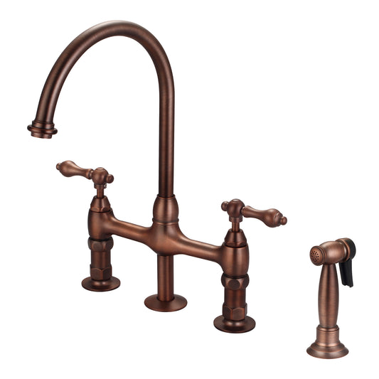 Harding Kitchen Bridge Faucet, Sidesprayer & Metal Lever Handles, Oil Rubbed Bronze