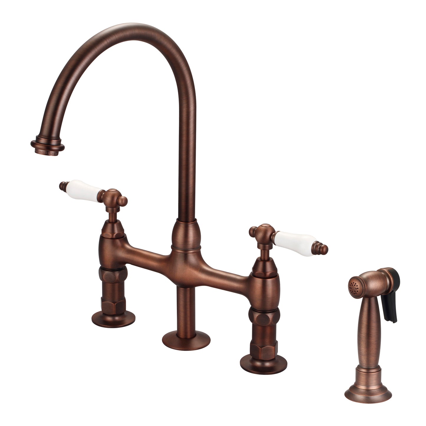 Harding Kitchen Bridge Faucet, Sidesprayer & Porcelain Lever Handles, Oil Rubbed Bronze