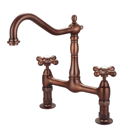 Guthrie Kitchen Bridge Faucet, Metal Cross Handles, Oil Rubbed Bronze