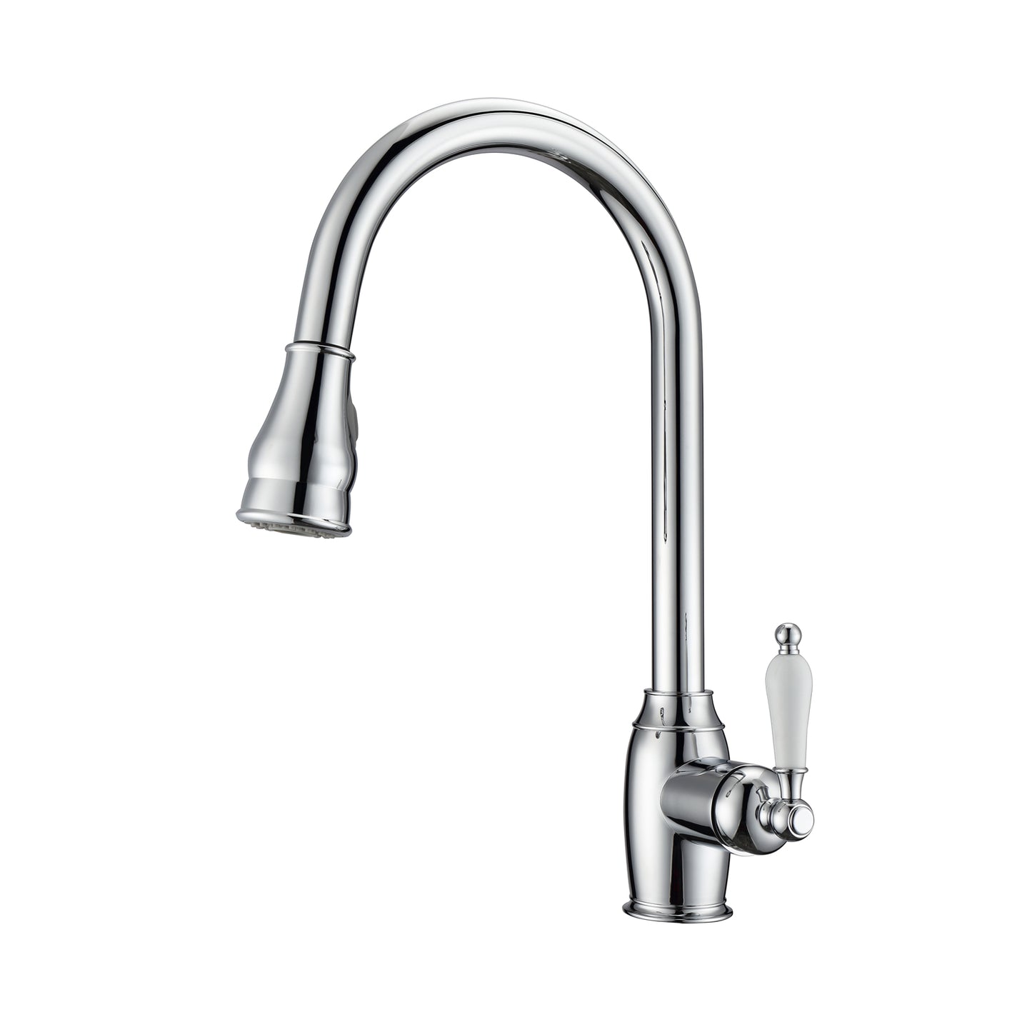 Bay Kitchen Faucet, Pull-Out Sprayer, Single Porcelain Lever Handle, Chrome