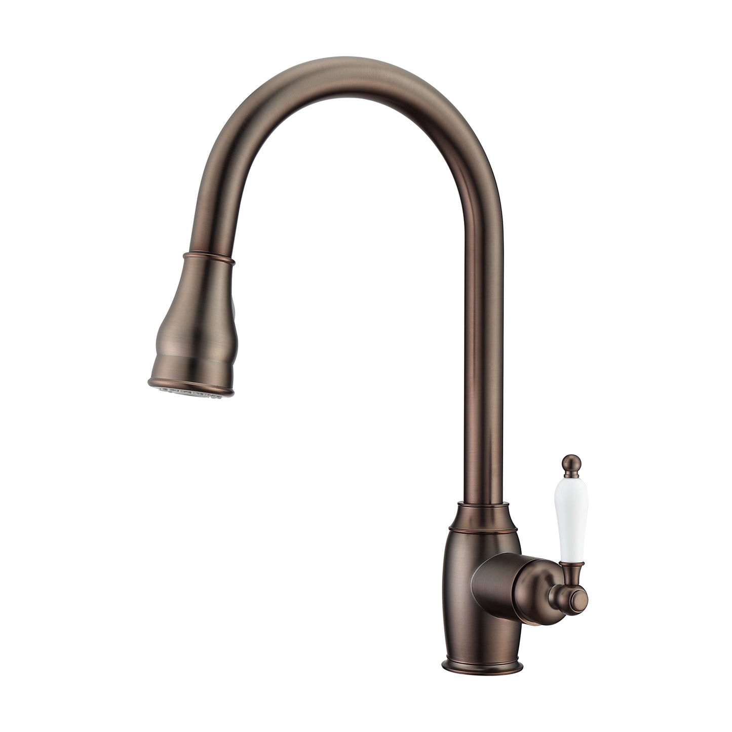 Bay Kitchen Faucet, Pull-Out Sprayer, Single Porcelain Lever Handle, Oil Rubbed Bronze