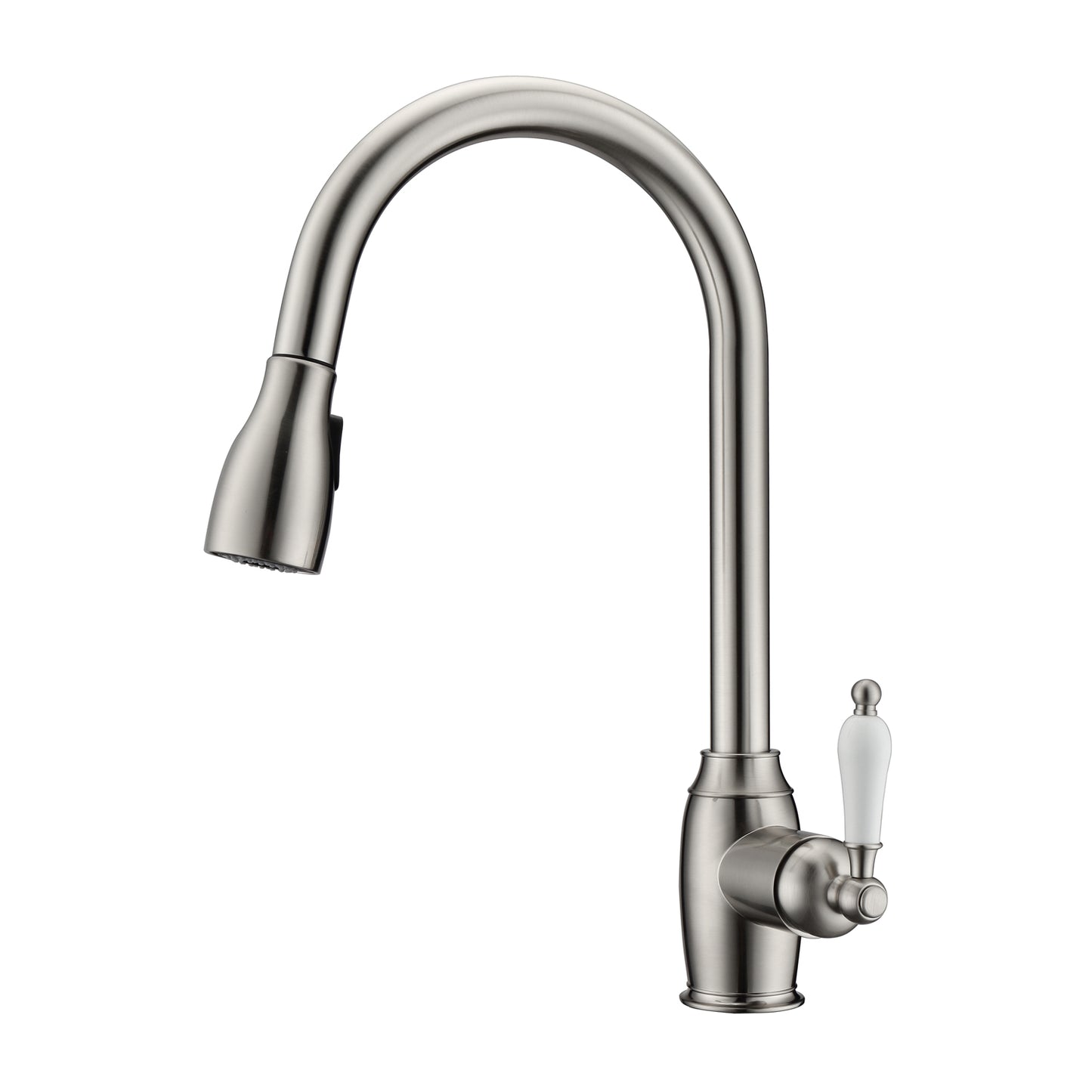 Bristo Kitchen Faucet, Pull-Out Sprayer, Single Porcelain Lever Handle, Brushed Nickel