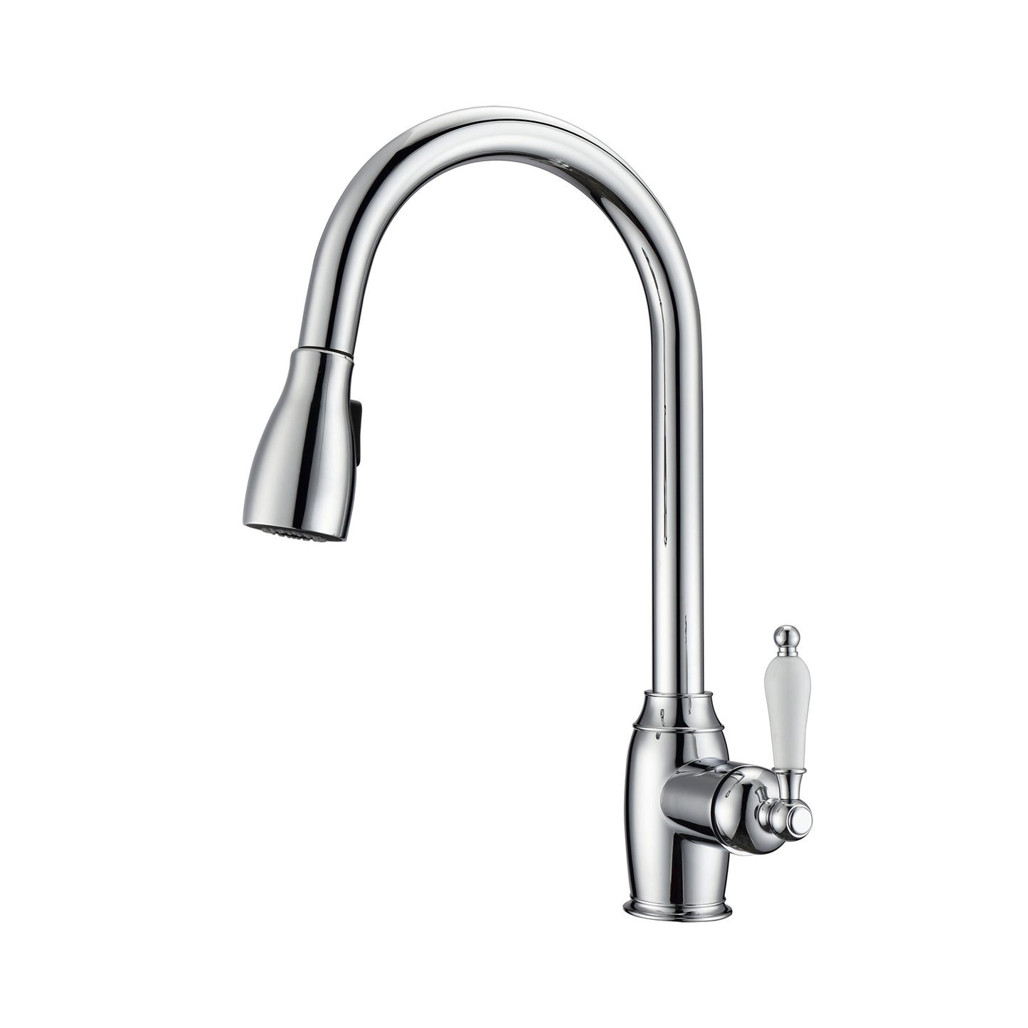 Bristo Kitchen Faucet, Pull-Out Sprayer, Single Porcelain Lever Handle, Chrome