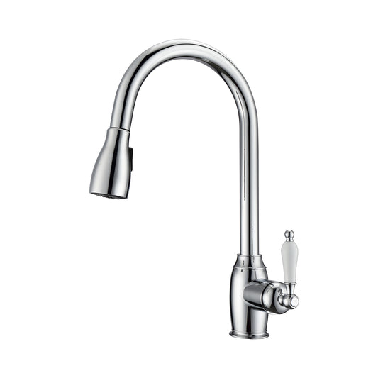 Bristo Kitchen Faucet, Pull-Out Sprayer, Single Porcelain Lever Handle, Chrome