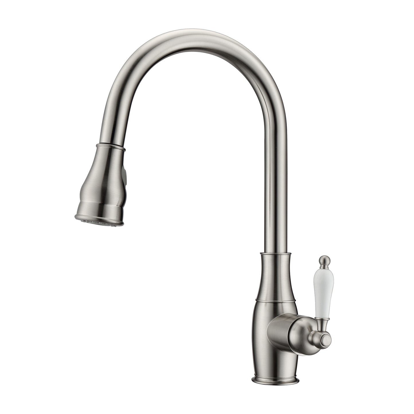 Caryl Kitchen Faucet, Pull-Out Sprayer, Single Porcelain Lever Handle, Brushed Nickel