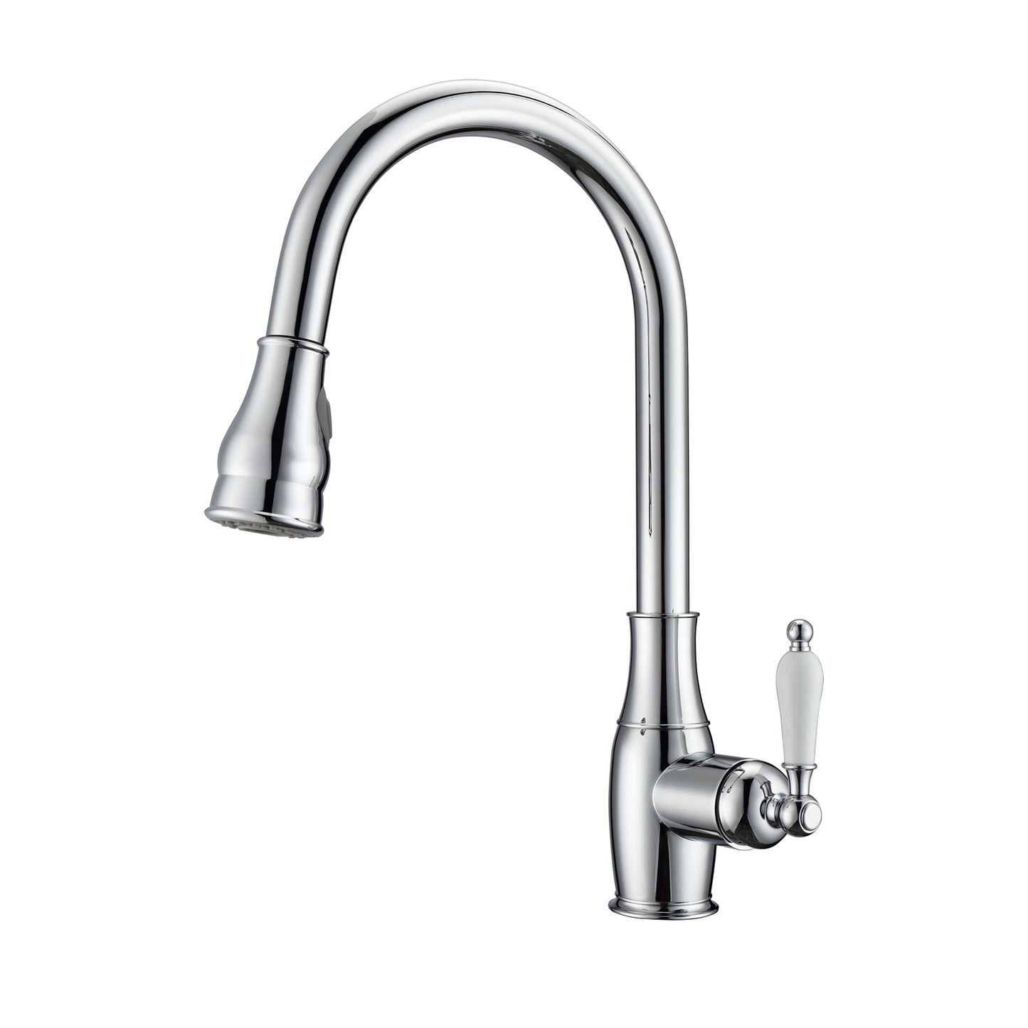 Caryl Kitchen Faucet, Pull-Out Sprayer, Single Porcelain Lever Handle, Chrome