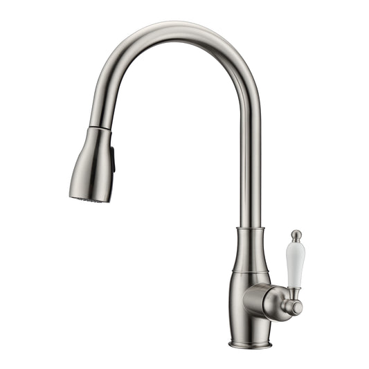 Cullen Kitchen Faucet, Pull-Out Sprayer, Single Porcelain Lever Handle, Brushed Nickel