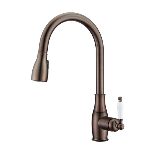 Cullen Kitchen Faucet, Pull-Out Sprayer, Single Porcelain Lever Handle, Oil Rubbed Bronze