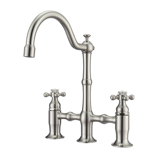 Dorsett Bridge Style Brushed Nickel Bathroom Faucet - Cross Handles