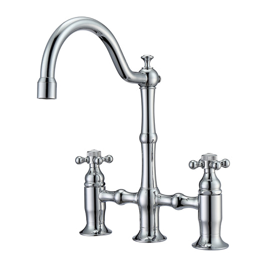 Dorsett Bridge Style Chrome Bathroom Faucet - Cross Handles