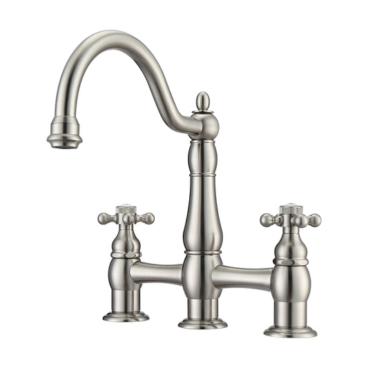 Cobar Bridge Style Brushed Nickel Bathroom Faucet - Cross Handles