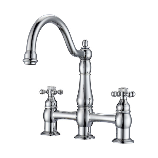 Cobar Bridge Style Chrome Bathroom Faucet - Cross Handles