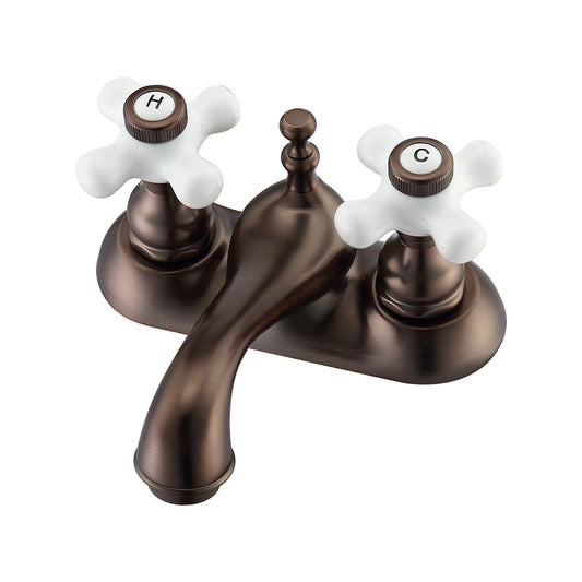 Donata Centerset Oil Rubbed Bronze Bathroom Faucet - Porcelain Cross Handles
