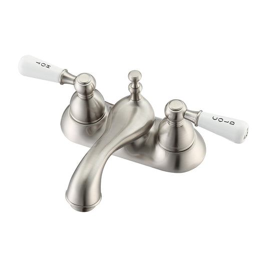 Donata Centerset Brushed Nickel Bathroom Faucet - Porcelain Lever Handles