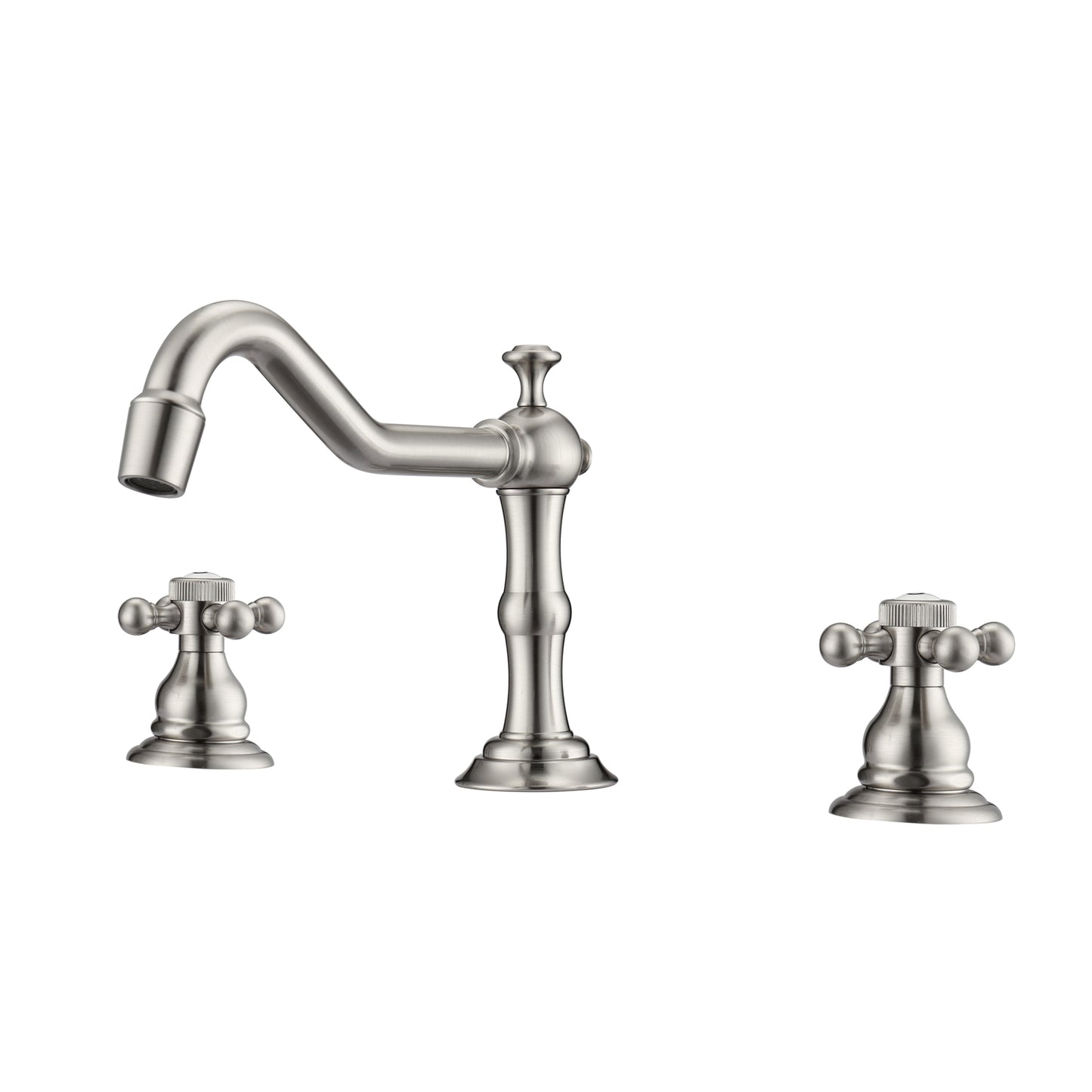 Roma 8" Widespread Brushed Nickel Bathroom Faucet with Button Cross Handles