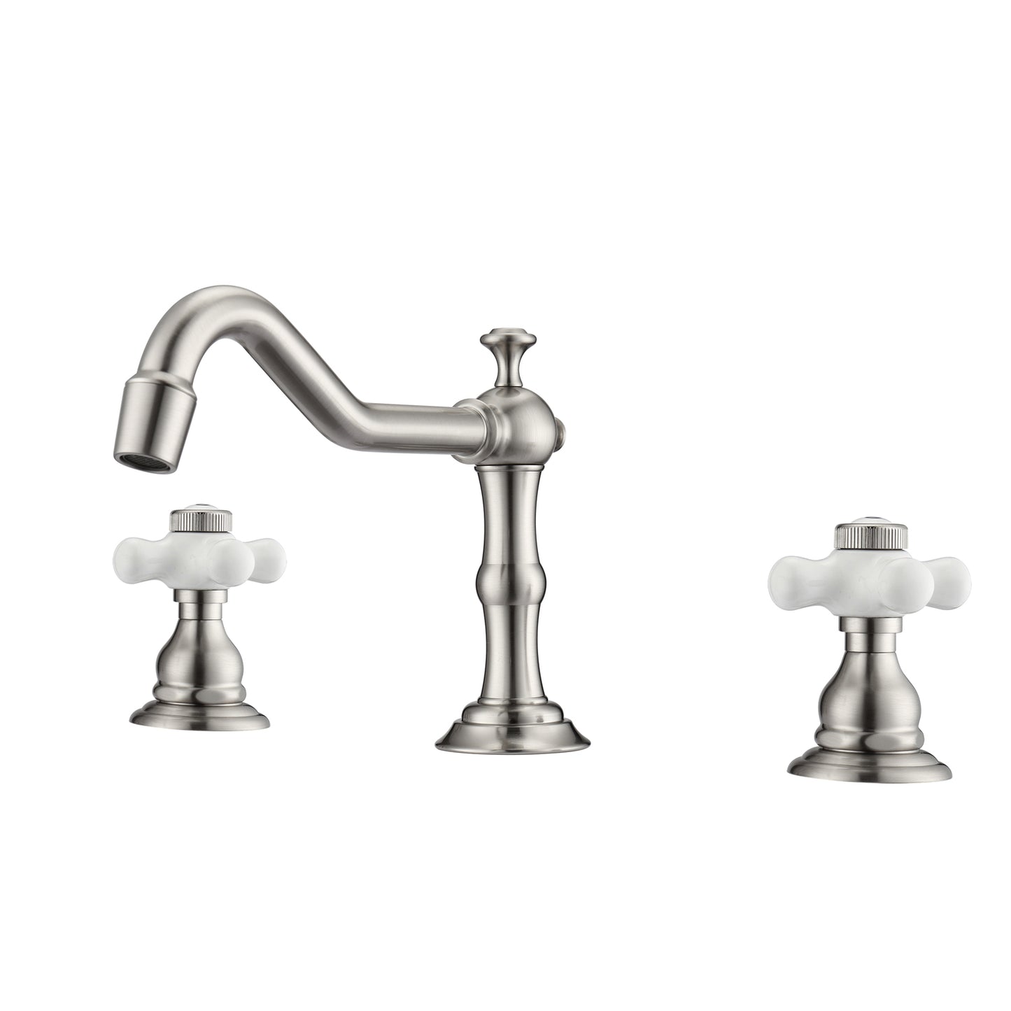 Roma 8" Widespread Brushed Nickel Bathroom Faucet with Porcelain Cross Handles